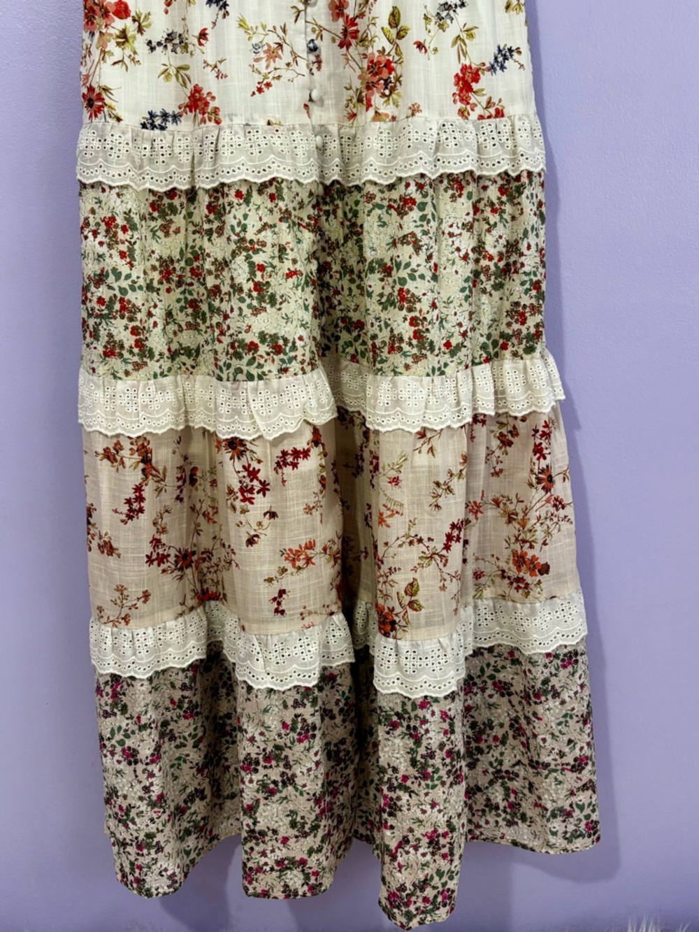Anthropologie White Floral Tiered Midi Dress - Picture 6 of 14
